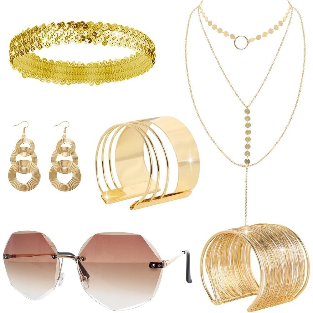 70s Disco Accessories Set Women's Gold Costume Jewelry Party Supplies